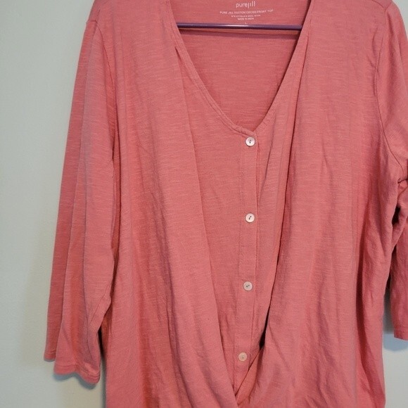 J. Jill Pure Jill Cotton Cross Front Top in Pink Size Large Modal - Picture 3 of 4